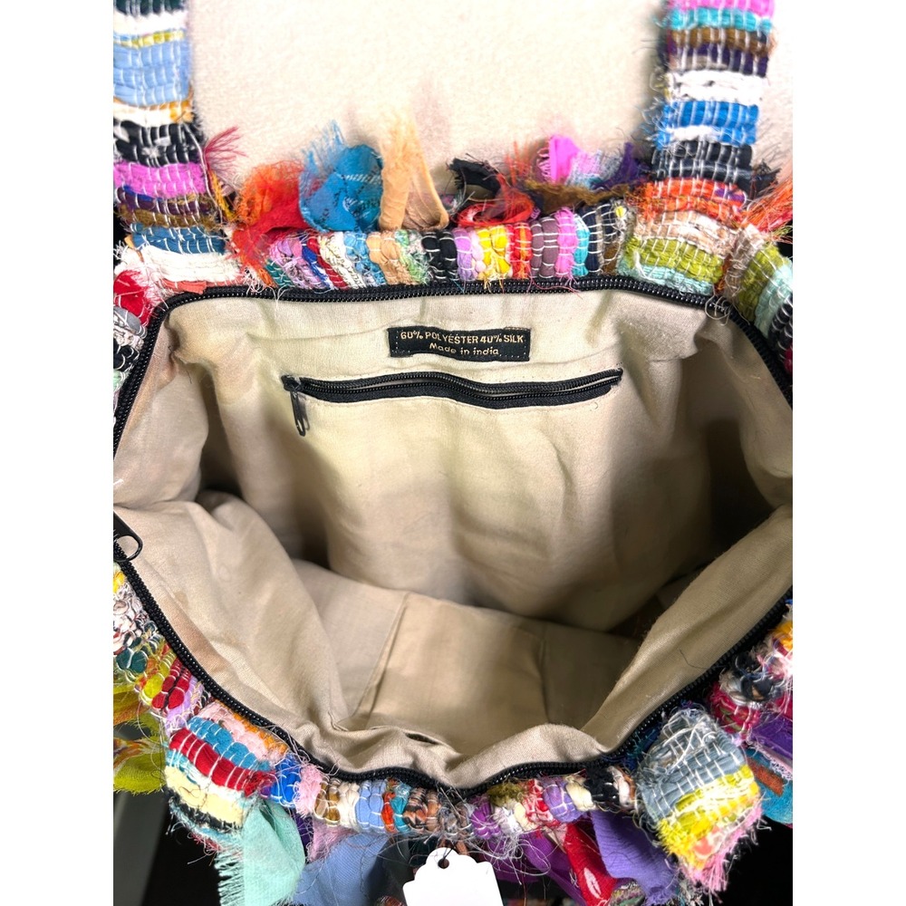 Vintage Silk & Polyester Handmade Woman Tote Boho Shoulder Hand Bag Beach Bag - Picture 3 of 5